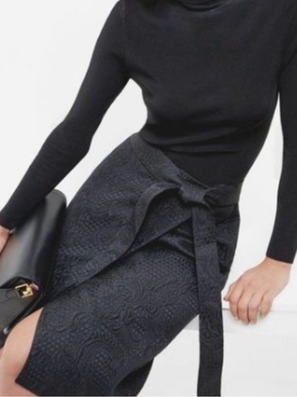 Ted Baker Black Jacquard Wrap Pencil Skirt